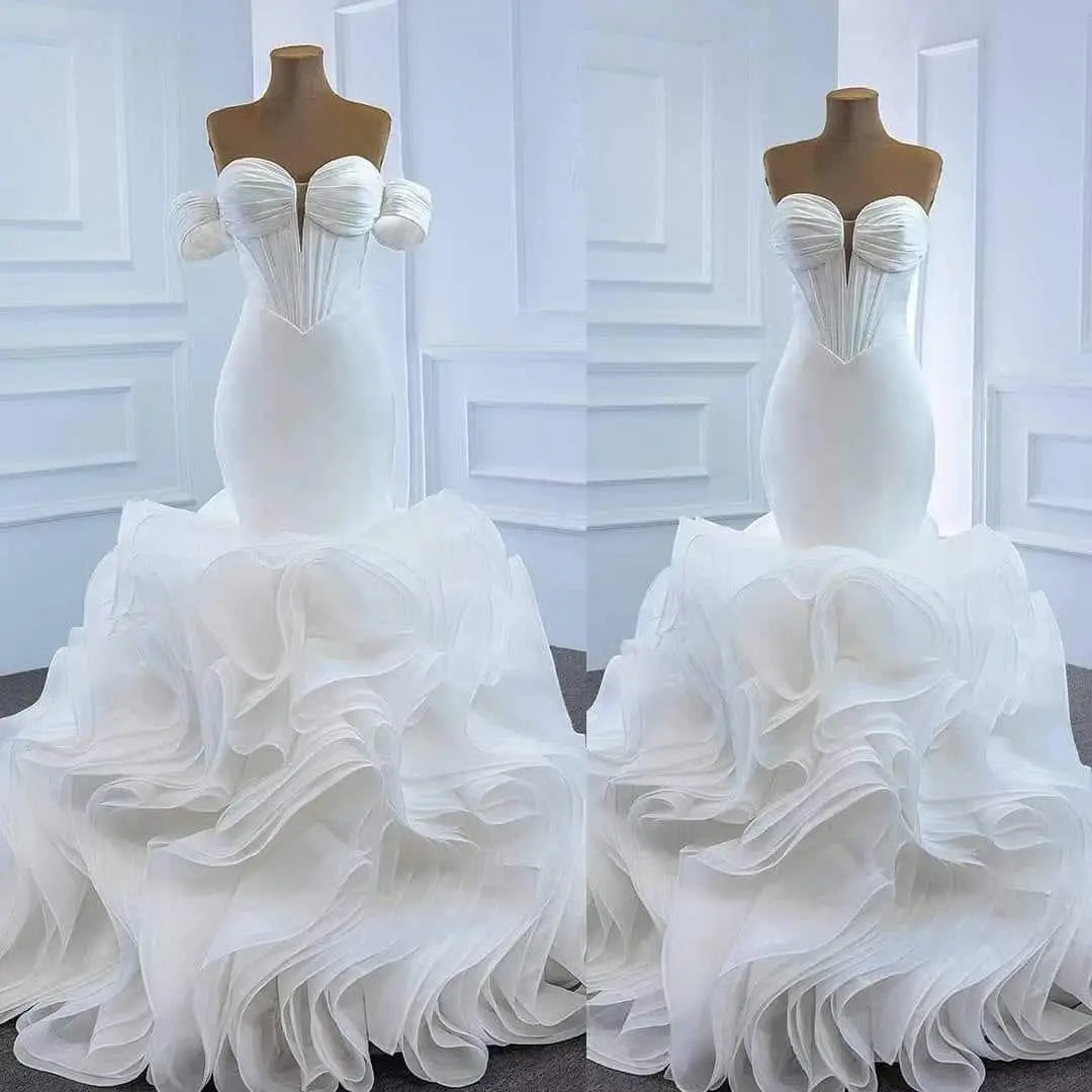 Boutique Gala HOT SALE Bride Luxury Satin Tube Top Package Hip Fishtail Lace-Up Built-In Bra Sexy White Wedding Dress Chapel Train Anti-Static Evening Wedding Prom Party Bridal Formal Gown