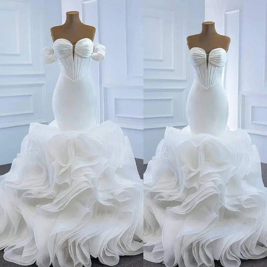 Boutique Gala HOT SALE Bride Luxury Satin Tube Top Package Hip Fishtail Lace-Up Built-In Bra Sexy White Wedding Dress Chapel Train Anti-Static Evening Wedding Prom Party Bridal Formal Gown