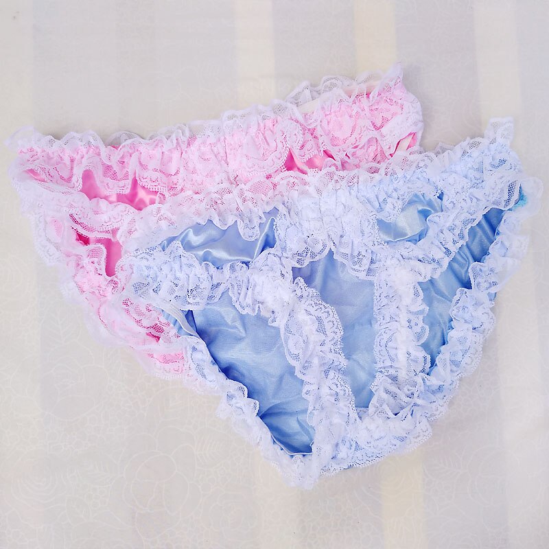 Frilly Lace Sissy Satin Panties Crotchless For Mens Briefs Underwear Funny Fashion Shiny Sexy Lingerie Crossdressing Panities