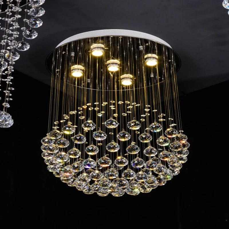 NEW Villa Home Living Room Staircase Luxury K9 Crystal Chandelier Decorative Dining Room Crystal Ball Pendant Lights Raindrop Sphere Tassels Ceiling Lamps Home Lighting Supplies