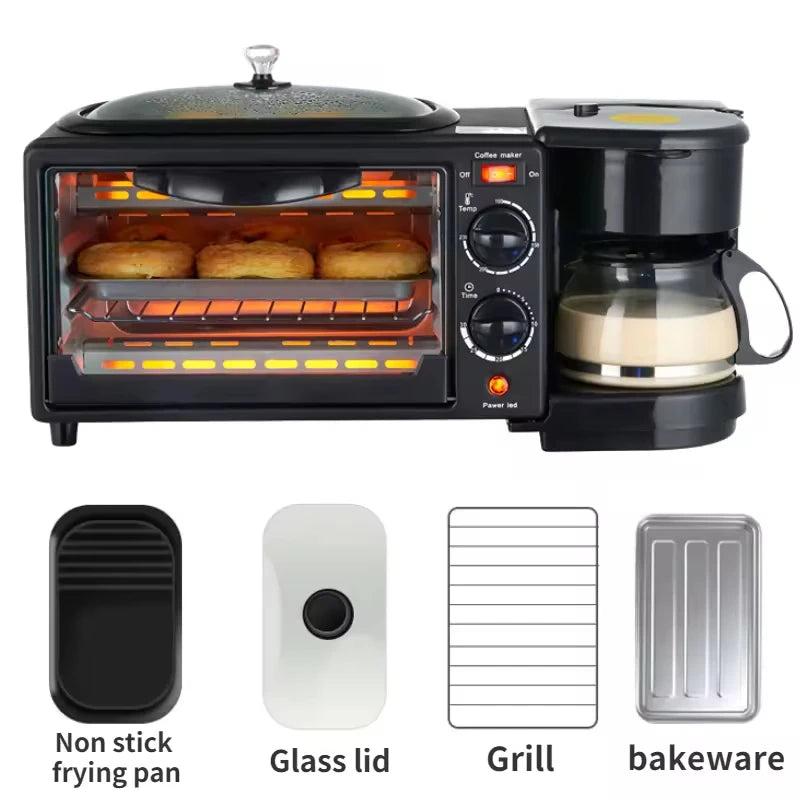 NEW Arrivals  3 in 1 Breakfast Station Oven Office Tea Coffee Maker Household Home Multifunctional Breakfast Machine No Plug Required Automatic for Home Camping Hotels Bars Household Appliances