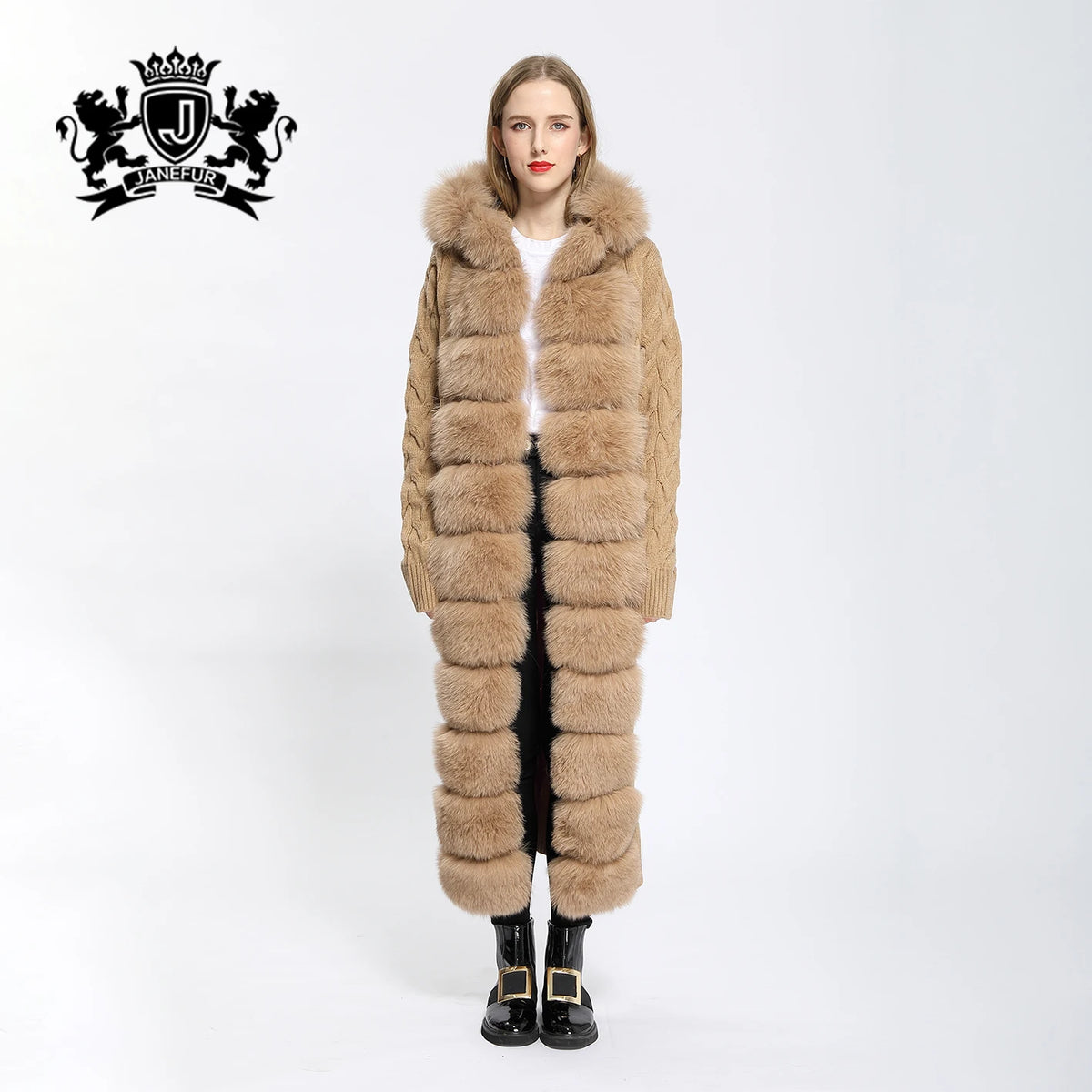 4 Colors Siberian -30"C Popular Women's Natural Real Fur Coat Long Ladies Real Fox Fur Coat Fur Sweater Hooded 120-125cm Length Knit Cardigan Ladies Winter Fashion Apparel Supplies