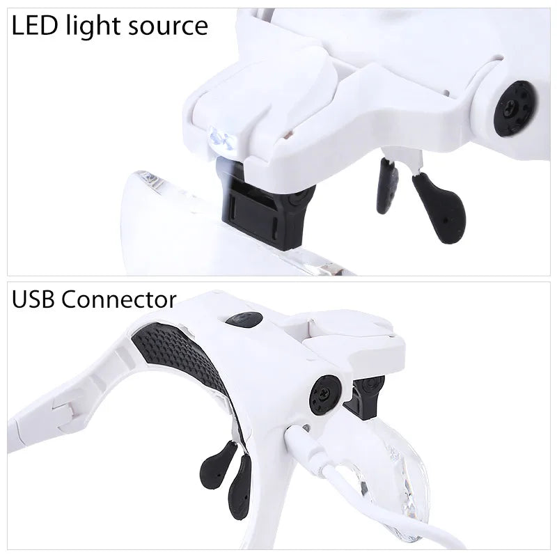 Full Set Lash Magnifying Glass 5 Lens USB With LED Light Lamp Adjustable Headband Eyelash Extension Tools False Lashes Make-Up Jewelry Accessories