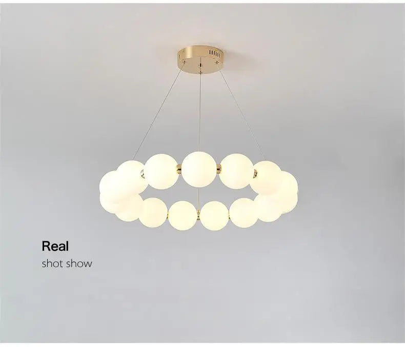 Home Living Room D23.6in French Magic Bean Acrylic Balls Chandelier Art Pearl Necklace Design Ring Pendant Lamp Living Dining Room White Light Home Lighting Supplies