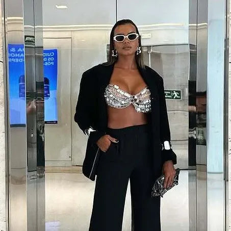 NEW Arrivals Multilayer Metal Sequins Tassel Harness Necklace Bra Chain Women Jewelry Metal Alloy  Sequin Body Chains Night Clubwear Evening Party Luxury Tank Tops