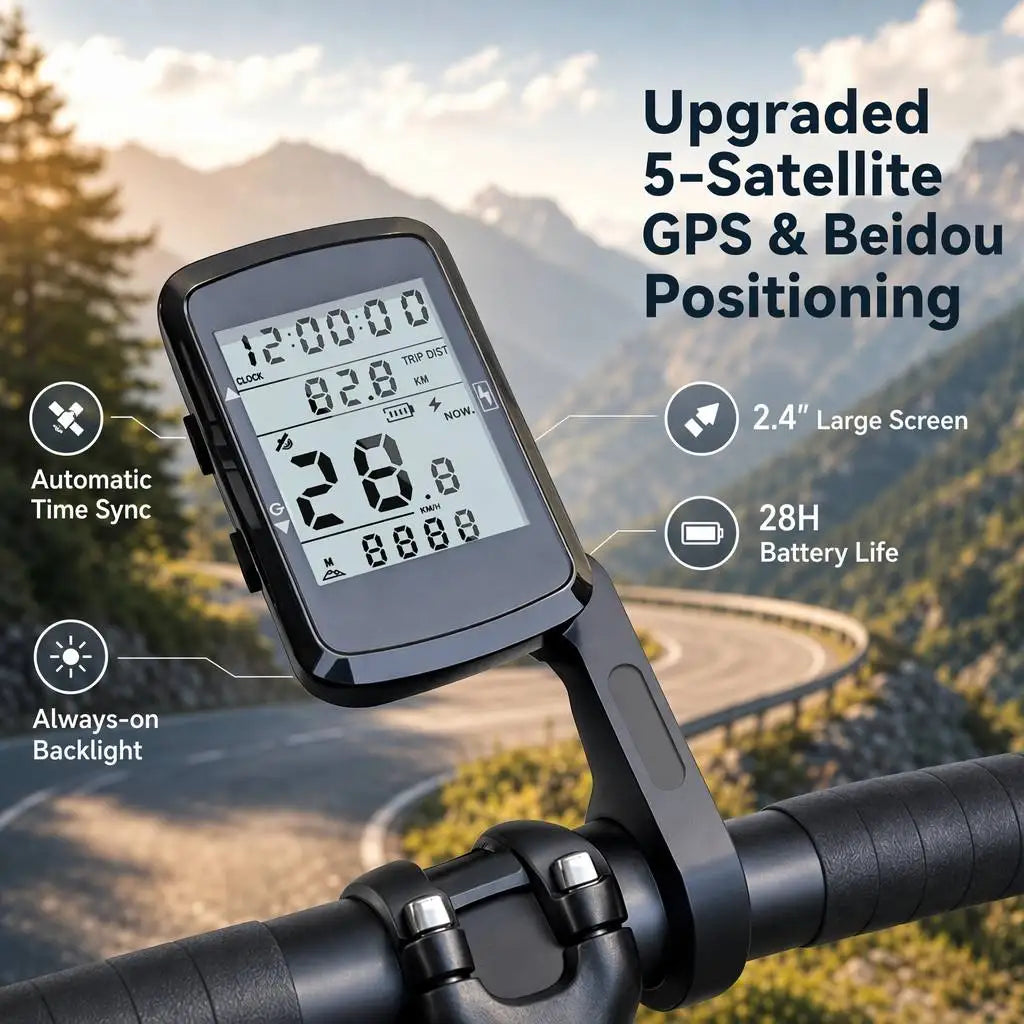 Wireless Cycling GPS Computer Mountain Bike Computer Wireless with Large Backlit Display Smart GPS Cycling Computer ABS Material Wireless Stopwatch Monitor Bicycle Accessories