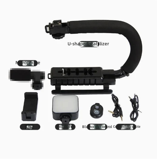 Handheld Phone Video Cage Kit Dual LED Fill Light Shotgun Wired Microphone Smartphone Rig for Vlogging Live Streaming Studio Content Creation YouTube TikTok Videos Maker Social Media Tools Set