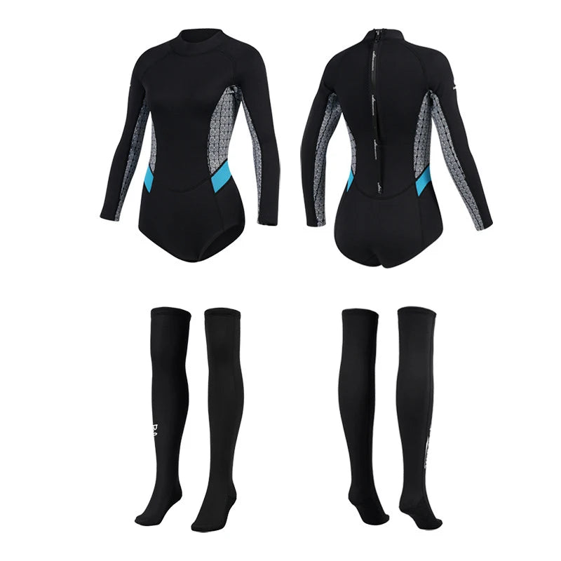 New Arrivals 2MM Neoprene Wetsuit Women's Long-Sleeved Warm Cold-Proof Surf Suit Suit Snorkeling Sunscreen Wetsuit Stockings Diving Scuba Underwater Fishing Water Sports Clothing Supplies