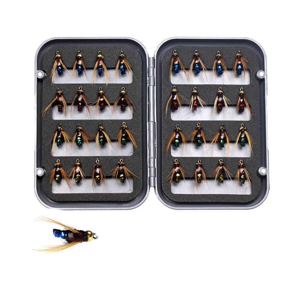 40 PCS Set Artificial Soft Bait Fishing Fly Kit for Lake with Jigs and Hooks Flies Lures Fishing Accessories Tools Set