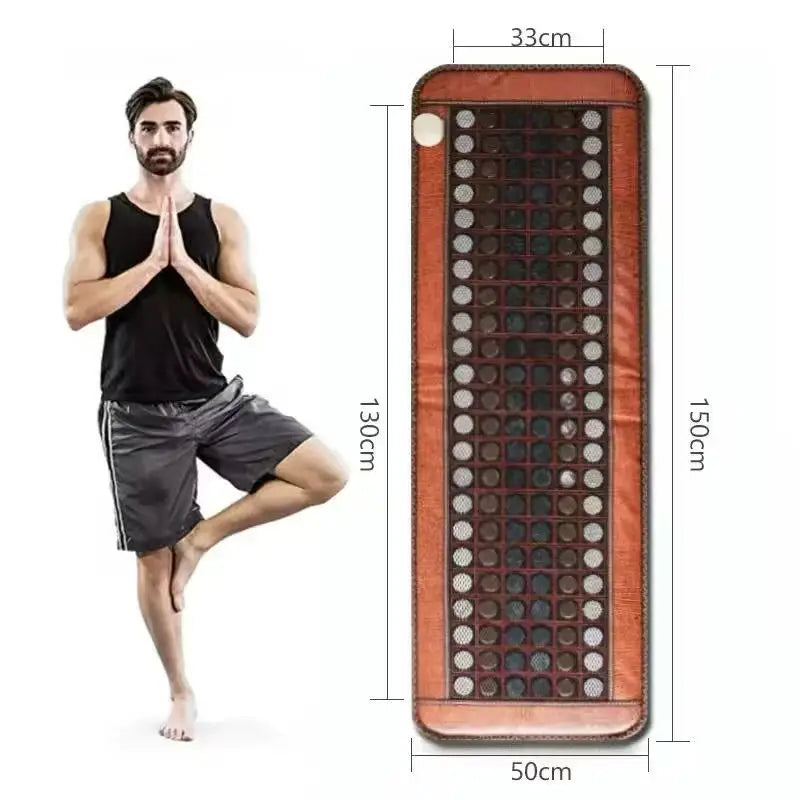 NEW 150*50CM Electric Natural Jade Germanium Stones Heated Mattress Multifunctional Anti-Stress Relaxation Body Pain Relief Therapy Bed Tourmaline Stones Pad Sofa Yoga Mat Health Care Massage Supplies