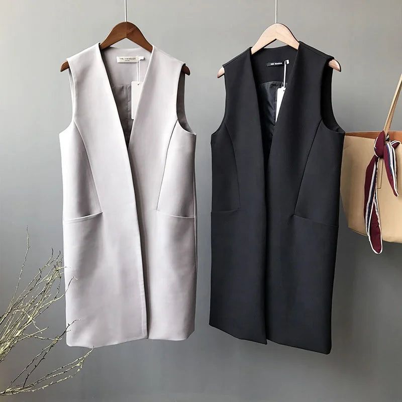 NEW Arrivals Simple Slimming Vest Women's Spring Summer New Style Fashionable and Mid Length Suit Vest Women Casual Clothing Supplies