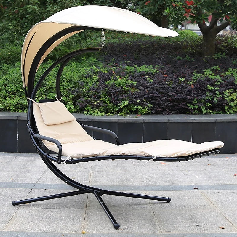 Villa Home Outdoor Swimming Pool Wrought Iron Wine Red/Khaki Color Swing Chair Leisure Rocking Relaxation Chair Bed Courtyard Balcony Moon Hammock Sun Lounge Chair Luxury Furniture Supplies