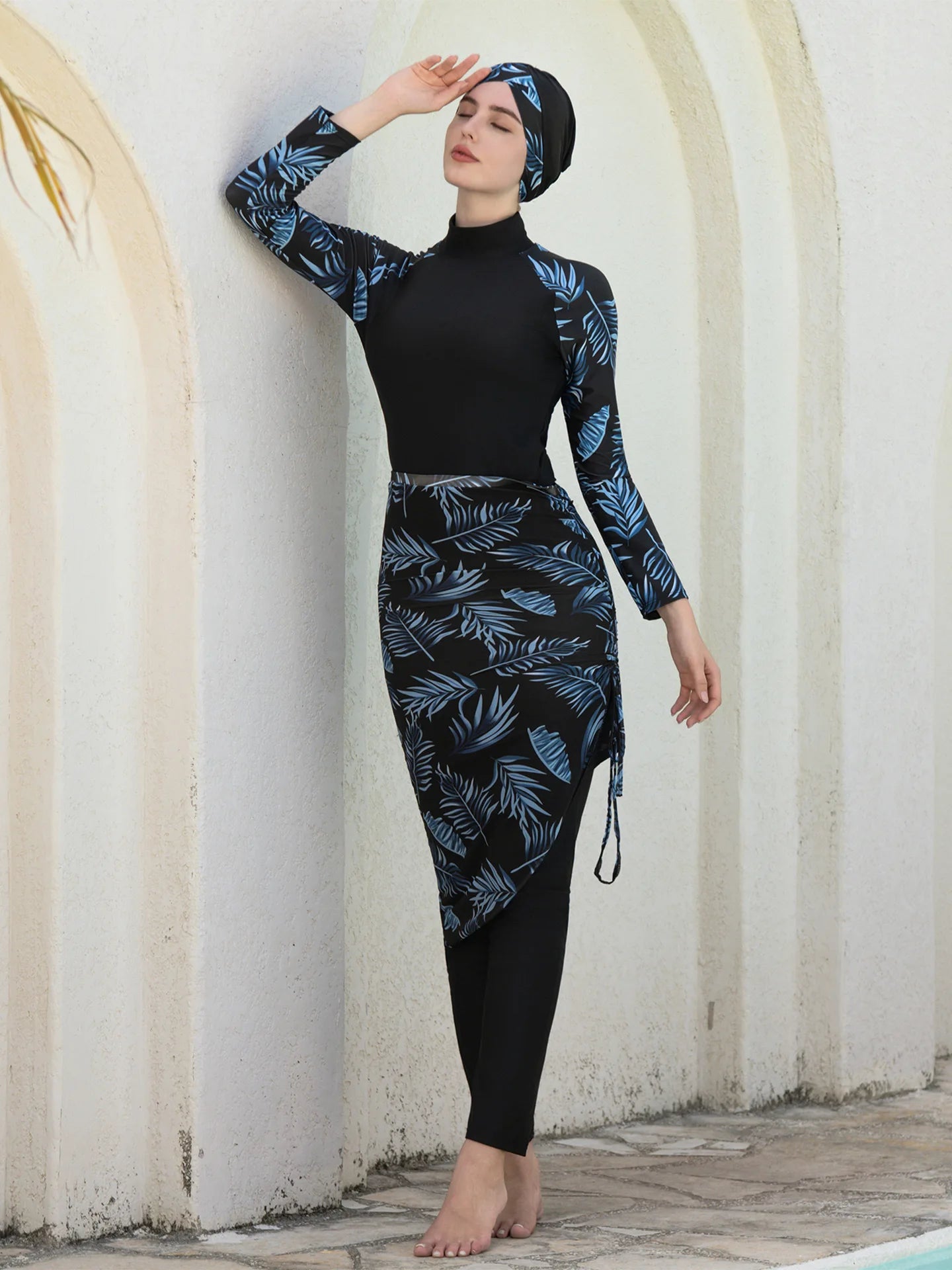 NEW Arrivals 4 PCS Set  Two Colors Print Arabic Islamic Women Swimming Suit Modest Muslim Swimwear Popular Islamic Swimsuit With Hijah Xs-XXL Beachwear Swimming Pool Set Muslim Ladies Bathing Clothing Supplies