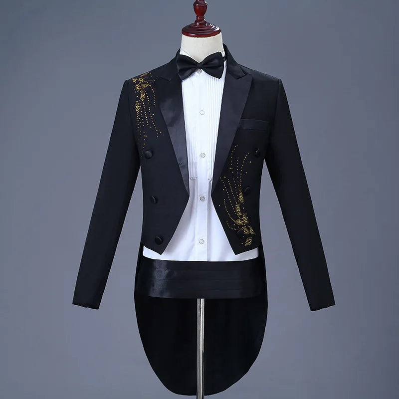 Boutique Gala HOT SALE 5 Colors Men Royal Suit Gentleman Diamonds Luxury Tuxedo Red Carpet Celebrities Clothes Opera Concert Wedding Evening Prom Business Night Party Male Luxury Apparel Supplies
