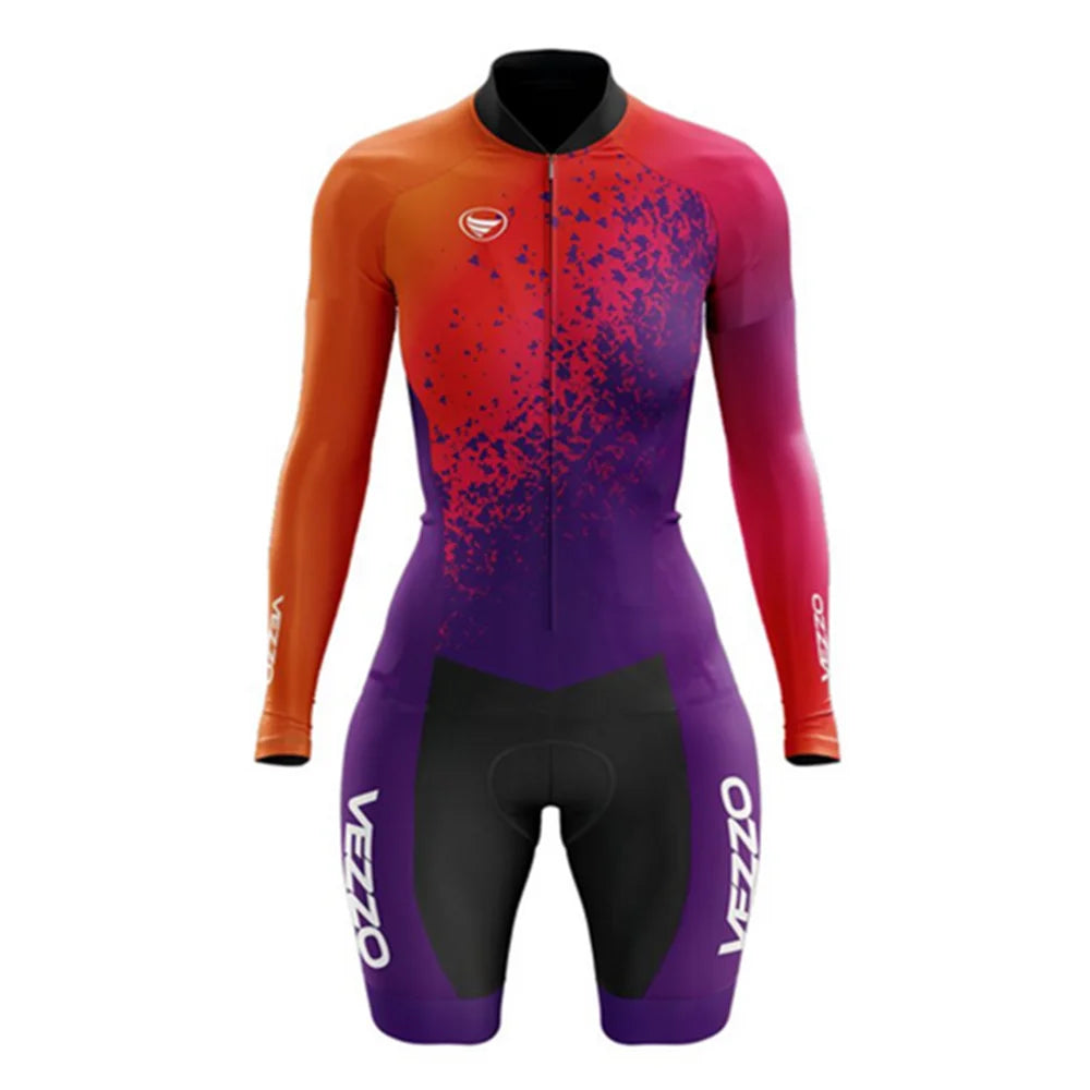 NEW Arrivals Women S-4XL Kids XXS-XS Girls Professional PRO Team VEZZO Female Long Sleeve Cycling Jumpsuit Breathability Lycra Fabric Bicycle Jersey*s Skinsuit Triathlon Suit Sports Fashion Clothing Supplies