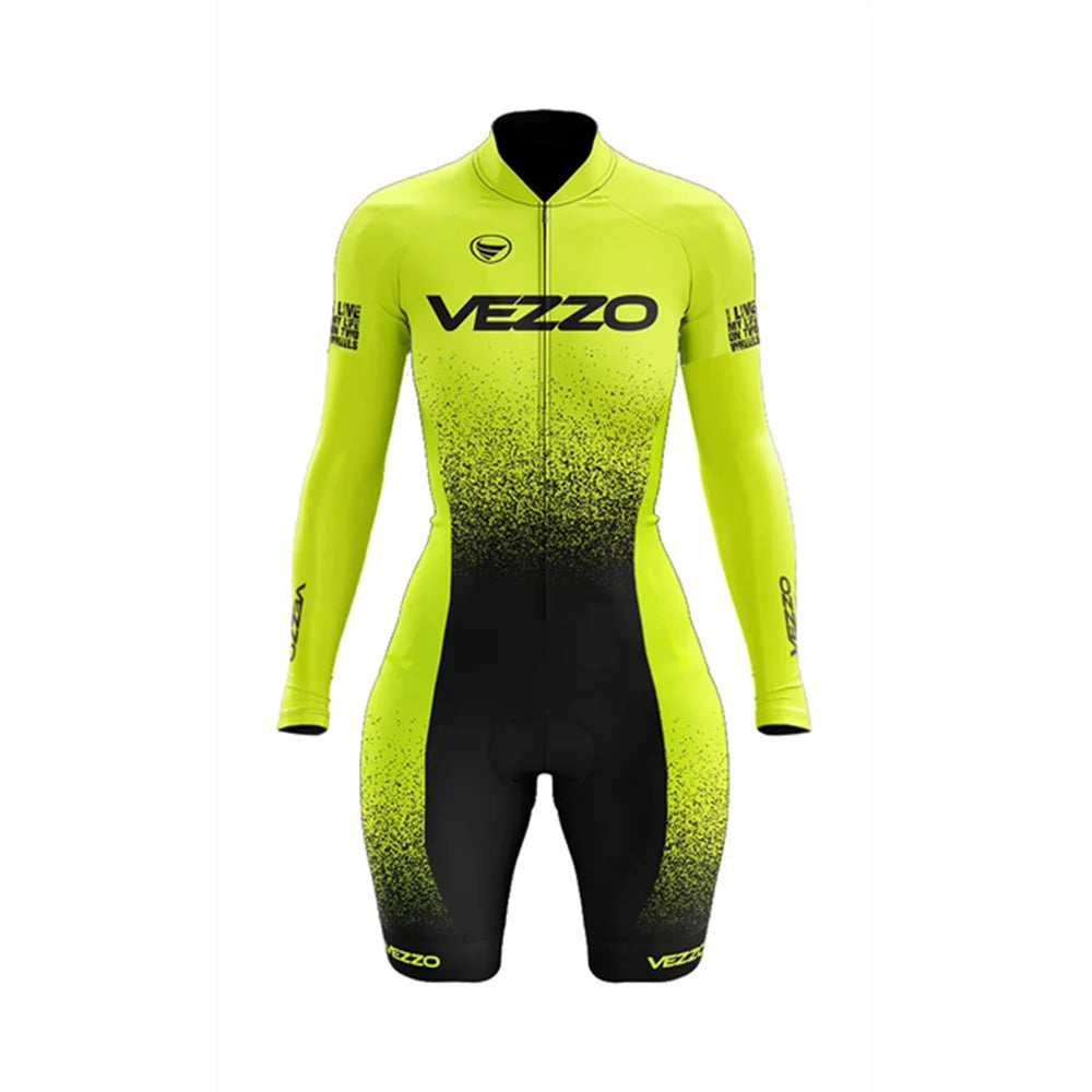 NEW Arrivals Women S-4XL Kids XXS-XS Girls Professional PRO Team VEZZO Female Long Sleeve Cycling Jumpsuit Breathability Lycra Fabric Bicycle Jersey*s Skinsuit Triathlon Suit Sports Fashion Clothing Supplies