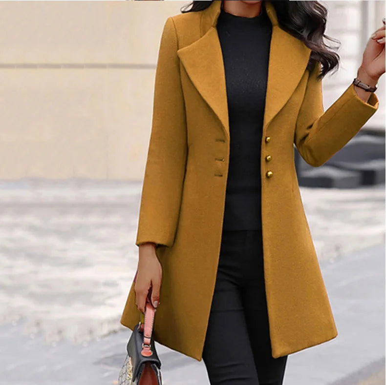 Black/Gray/Yellow Color Top Quality Mid-Length French Version Women's Wool Lapel Thin Autumn Winter Spring Coat Solid Color Slim Office Lady  Woolen Blazer Coats Women Clothing Supplies
