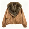 NEW Arrivals 4 Colors S-2XL Women's Autumn Winter Warm Brown Artificial Suede Biker Jacket Oversized Faux Fur Collar Asymmetric Zip Cropped Coat Women's Faux Fur Coats Winter Outerwear Coats