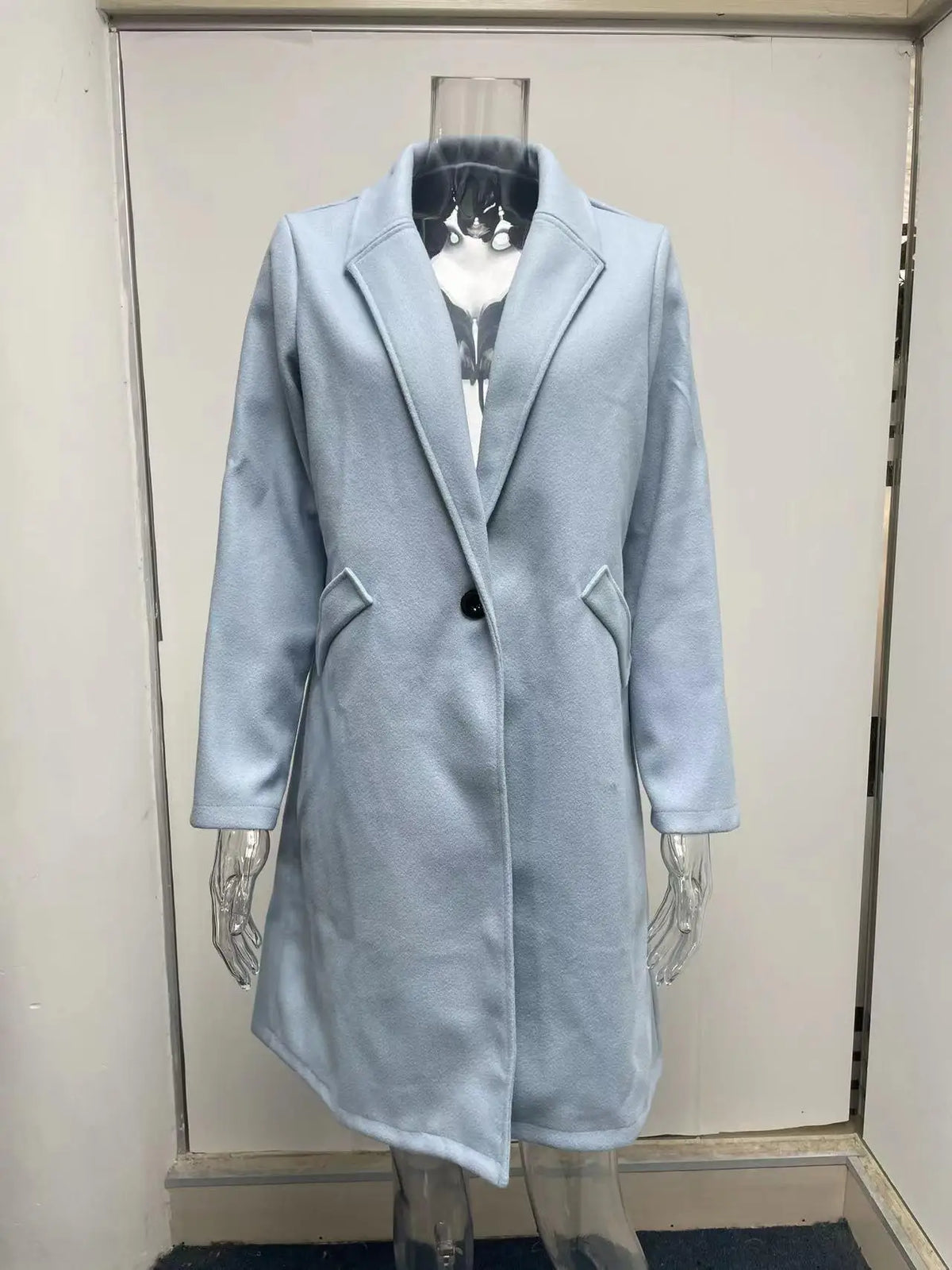 8 Colors S-3XL Women's Autumn Winter Fashion Top Quality Solid Coat Polo Mid Long Button Woolen Coat Single Button Pocket Trench Coat Outerwear Warm Windproof Jackets Ladies Winter Clothing Supplies.