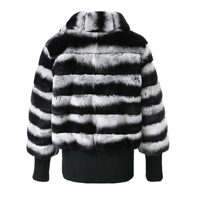 NEW Arrivals S-XL Winter Luxury Natural Rex Rabbit Fur Jacket Cropped Women Real Chinchilla Fur Coat Outerwear Mid Jackets Ladies Luxury Apparel Supplies.