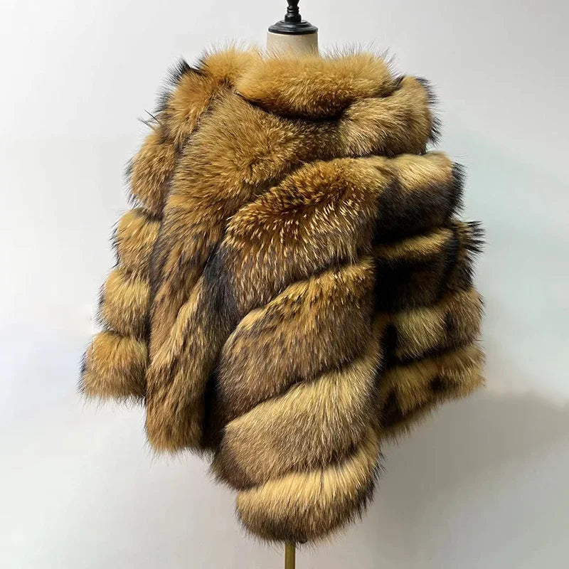 NEW Arrivals 12 Colors Women Real Natural Blue Red Fox & Raccoon Fluffy Fur Poncho Real Fur Luxury Winter Poncho Formal Clothes Wedding Guest Celebrity Evening Business Party Prom Ladies Luxury Apparel Supplies