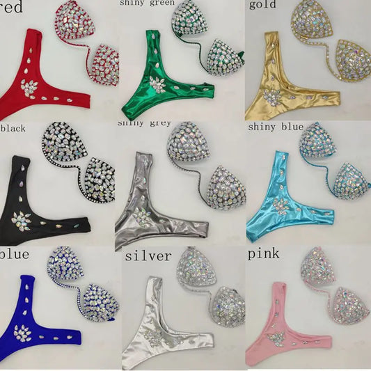 10 Colors Luxurious Diamond Sexy Bikini Crystal Bikini Swimwear Plus  Sizes Rhinestone Swimsuit Summer Beachwear