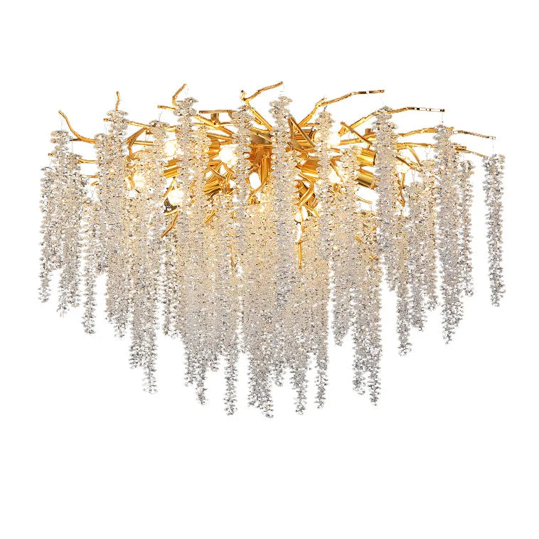 Villa Home Living Room Gold Aluminum Branch Crystal Ceiling Chandelier Light Modern Luxury Tassel Glass Pendant Lamp Living Bedroom Decorative Hanging Lighting Supplies