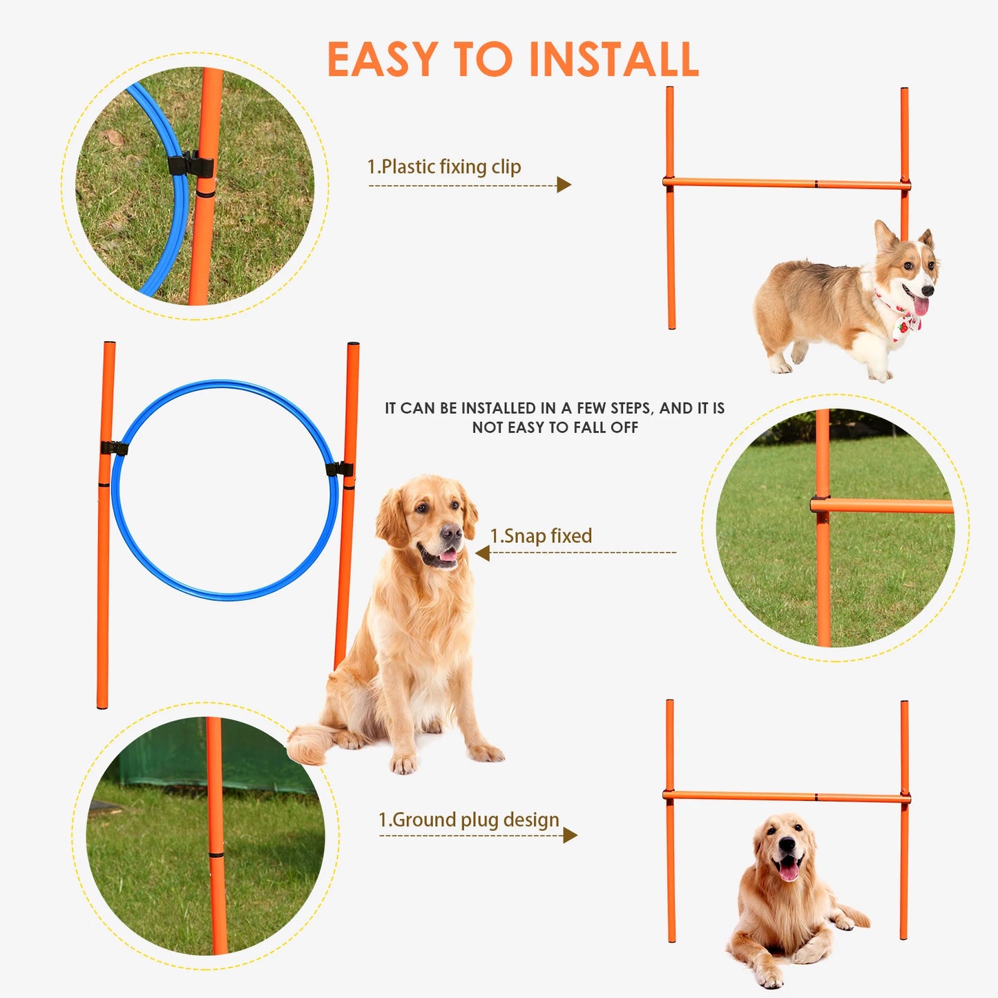 Dog Agility Obstacle Kit Agility Dog Course Dog Tunnel Jump Ring, Jump Pole, Weave Pole For Outdoor Agility Training For Dogs