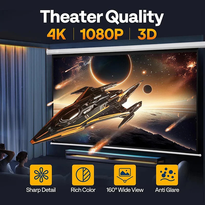 Automatic Lifting Electric Top Quality Remote Control Projector Screen 92 Inch White Fiberglass Ceiling and Wall Mounted Installation Indoor Outdoor Movies Music Home Theater Business Meeting Automatic Screen