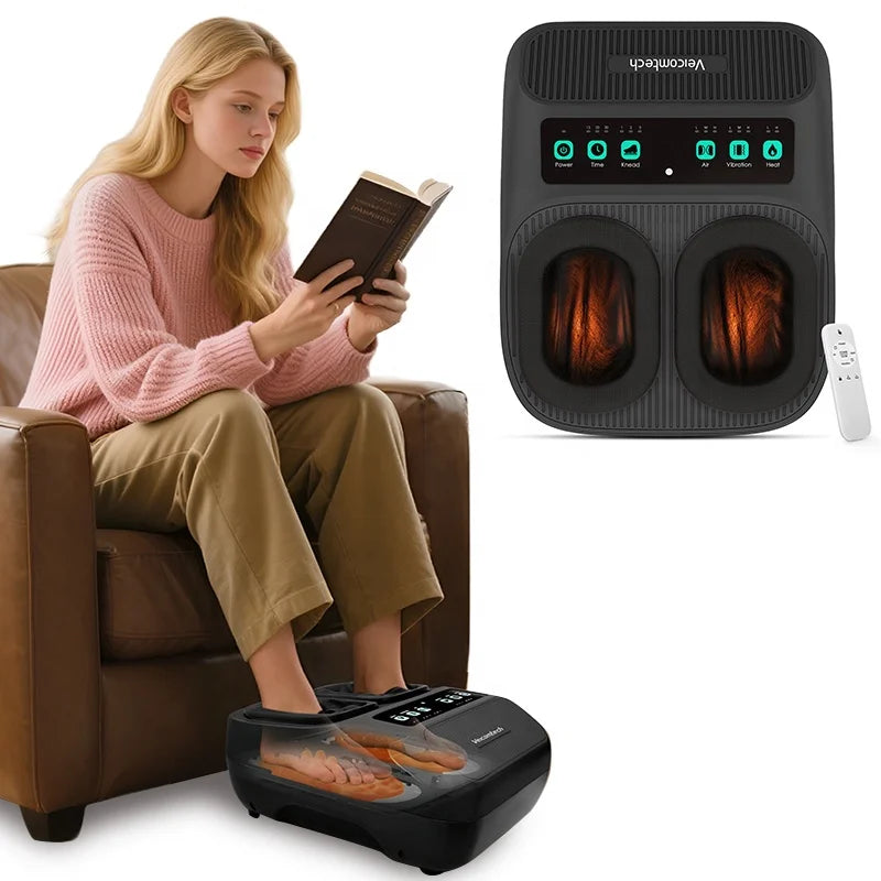 NEW Arrivals Heat Kneading and Air Compression Electric Remote Control Foot Massager Vibration Air Pressure Massage Machine Arthritis Blood Circulation Therapy Pain Relief Treatment Relaxation Health Care Supplies