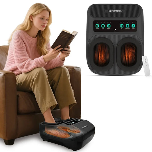 NEW Arrivals Heat Kneading and Air Compression Electric Remote Control Foot Massager Vibration Air Pressure Massage Machine Arthritis Blood Circulation Therapy Pain Relief Treatment Relaxation Health Care Supplies