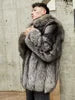 BEST PRICE White/Black Color M-3XL Plus Size Men's New Trendy Male Real Silver Fox Fur Lapel Design Coats Silver Fox Fluffy Furry Fur Coat Fur Jacket Gentleman Luxury Apparel Supplies