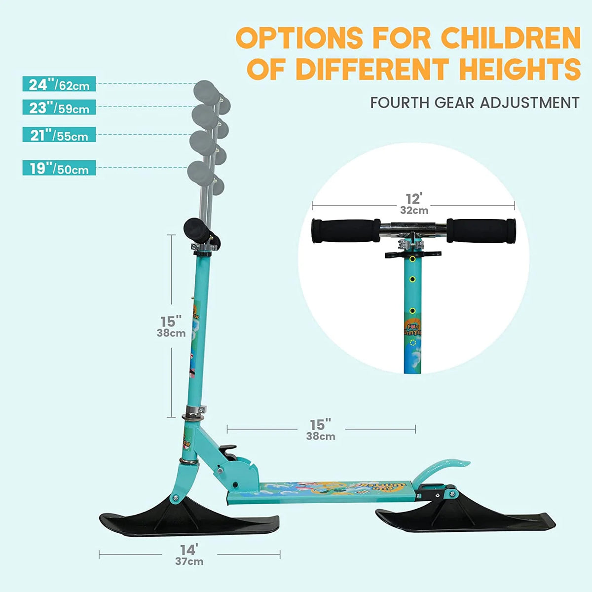NEW Arrivals Children Outdoor Folding Kick Scooter Kids Graffiti Adult Snow Ski Scooter Winter Sports Supplies