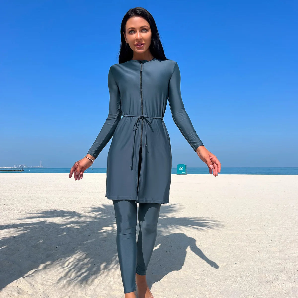 NEW Arrivals Islamic Clothing Solid Color Ladies Long Sleeve Swimming Muslim Top and Long Legging Swimwear Set Muslim Swimming Suit Women Modest   Summer Bath Muslims Summer Beachwear Apparel Suits
