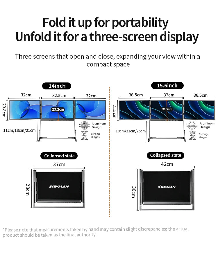 3 Screens Set 15.6Inch Full HD IPS External Monitor Laptop Multi-Screen Three Screen Portable Monitor Foldable Monitor Home PC Gaming Business Office Computer Tools Set Electronic Supplies