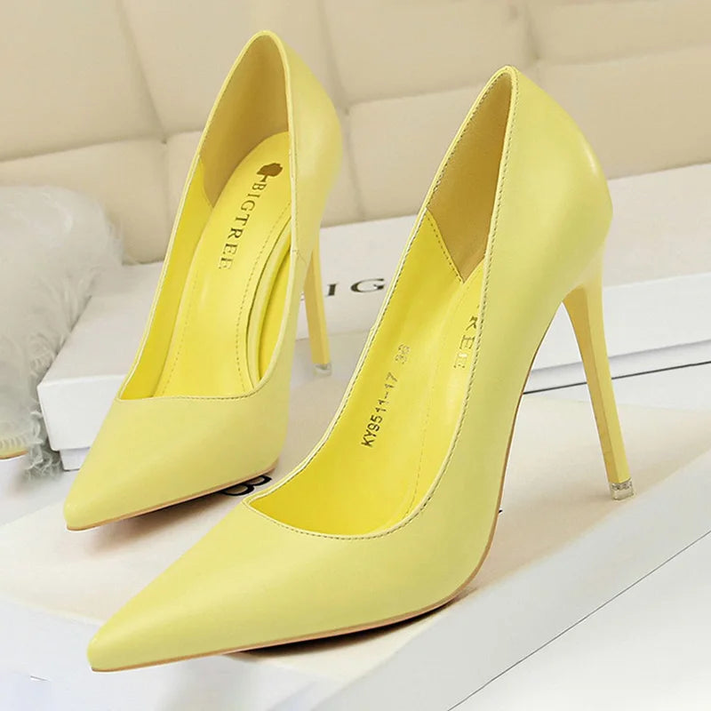 Just Arrived 10.5cm 7 Colors Handmade Leather Shoes Women Pumps Fashion High Heels Shoes Black Pink White Shoes Women Wedding Formal Shoes Ladies Stiletto Women Heels