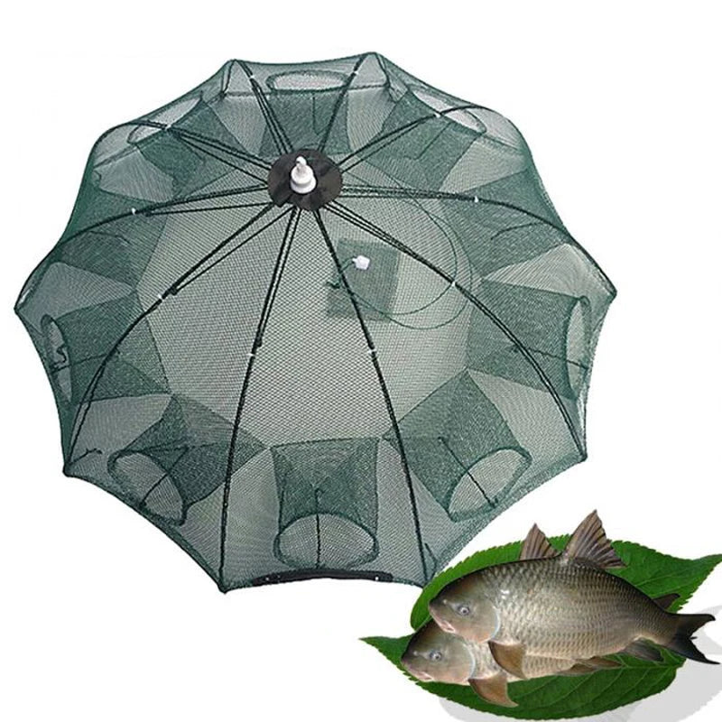 NEW Arrivals 4/6/8/10 /12/16/20 Holes Automatic Professional Fishing Net Fishing Trap Portable Folding Crayfish Catcher Mesh Trap Cage with Ring for Ocean Lakes River Sea Fishing Accessories