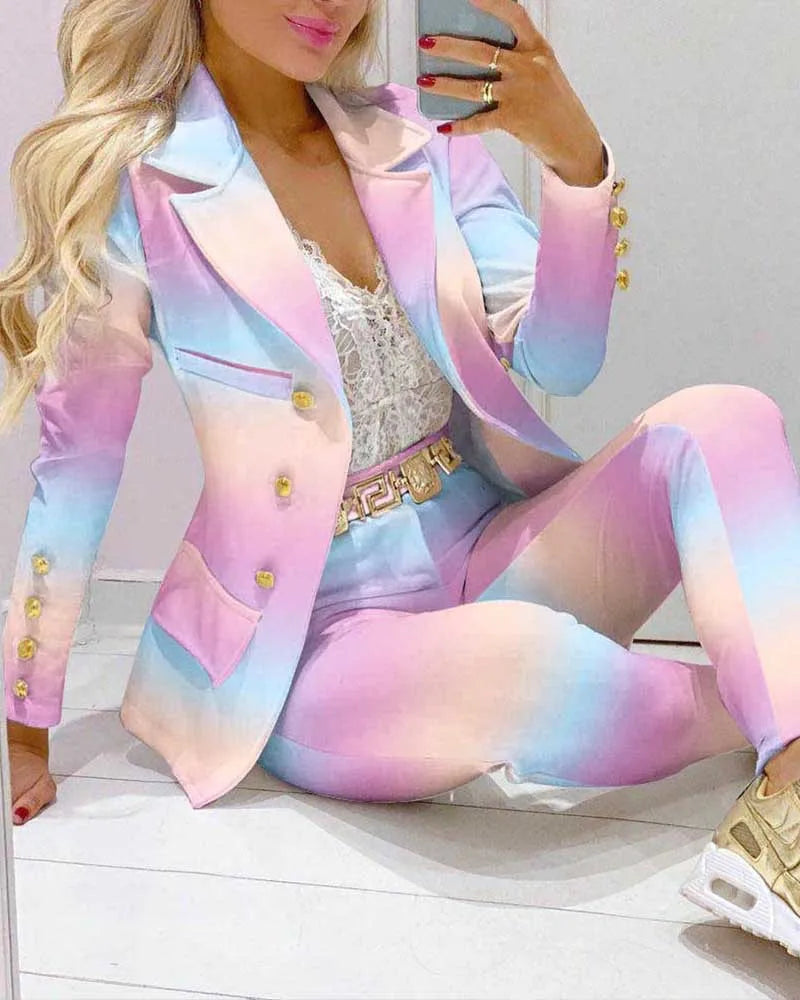 Boutique Gala HOT SALE 2 PCS Set 12 Colors S-2XL Autumn Spring Office Lady Long Sleeve Luxury Women Suits Formal Blazer Business Dinner Evening Party Prom Pants + Jackets Set Ladies Luxury Clothing Supplies