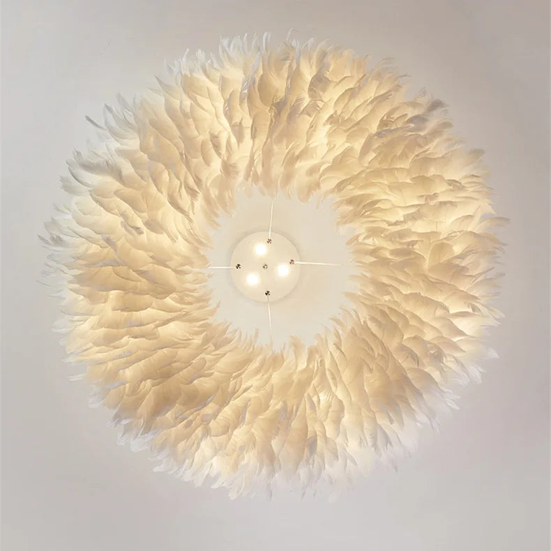 NEW  Nordic Luxury Goose Feather Chandelier Modern Living Room Decoration Pendent Lamp Dining Bedroom Ring Ceiling Hanging Ceiling Light Home Lighting Supplies