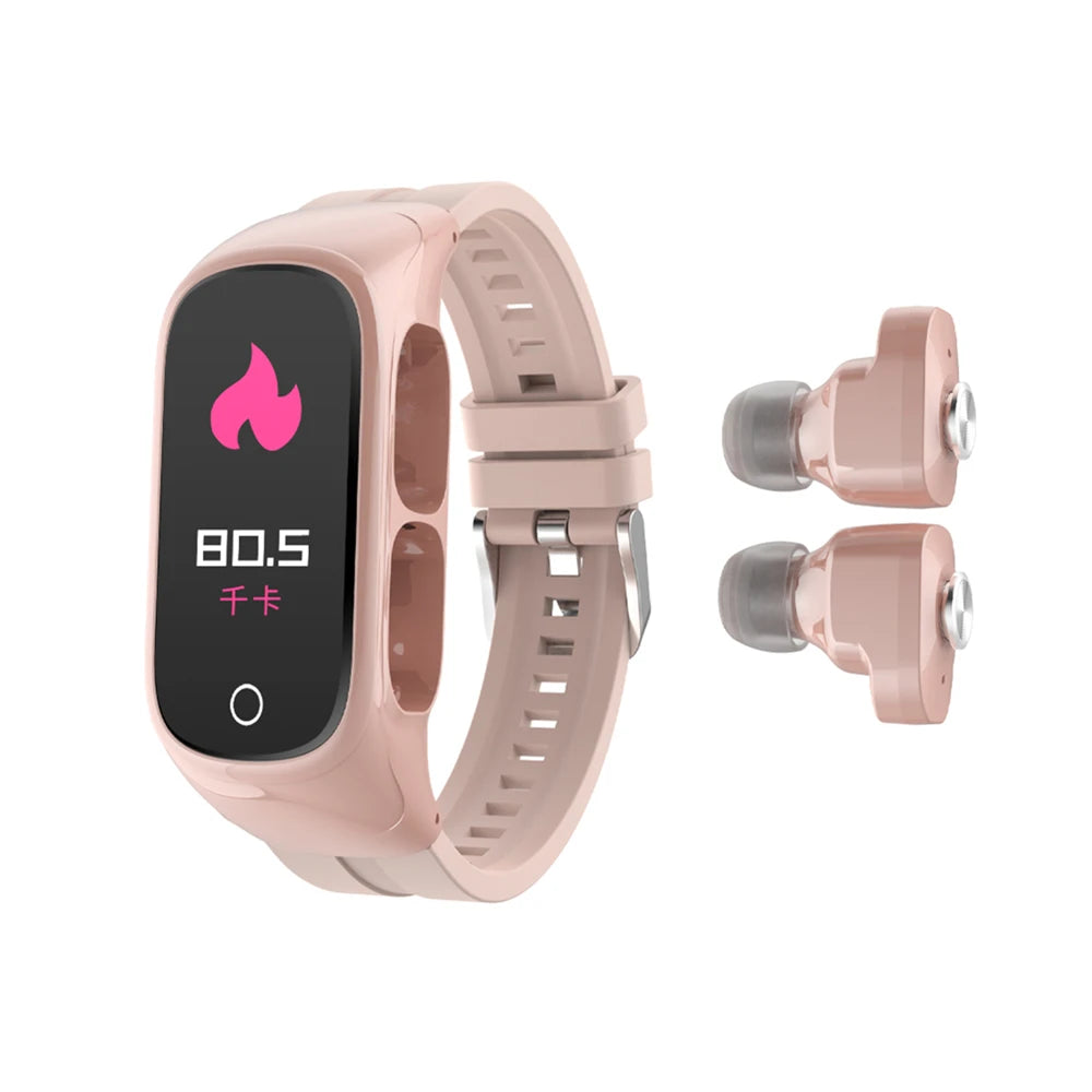 NEW Set 15 Functions Touch Screen APP Control Android + IOS N8 Smart Watch + Headset 2 in 1 Waterproof Intelligent Earphone Bracelet Fitness Watch With Earbuds Wireless Smartwatch Outdoor Running Sport Activities