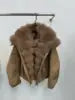 New Arrivals 5 Colors Sheepskin Leather Natural Real Fur Coat fox Fur Collar Autumn Winter Warm Women's Fashionable Loose Warm Down Coat Winter Warm Female Clothing Supplies.