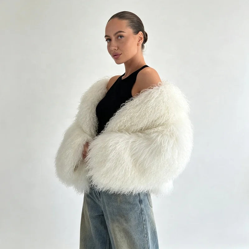 NEW Arrivals 8 Colors S-4XL Curly Fur Jacket Women Winter Warm Mongolian Artificial Lamb Wool Coat Short Open Front Cropped Eco- Friendly Night Clubwear Women's Faux Fur Coats Winter Autumn Apparel Supplies