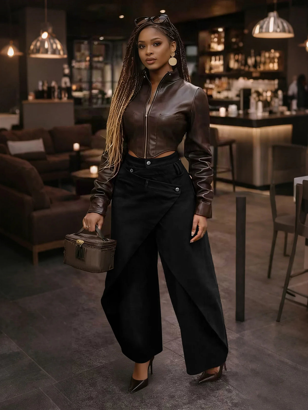 S-2XL  Retro Hot Girl Irregular Wide-Leg Pants High-Waisted Cross Metal Buckle Loose Streetwear Quick Dry Drapey Long Women Casual Clothing Supplies.