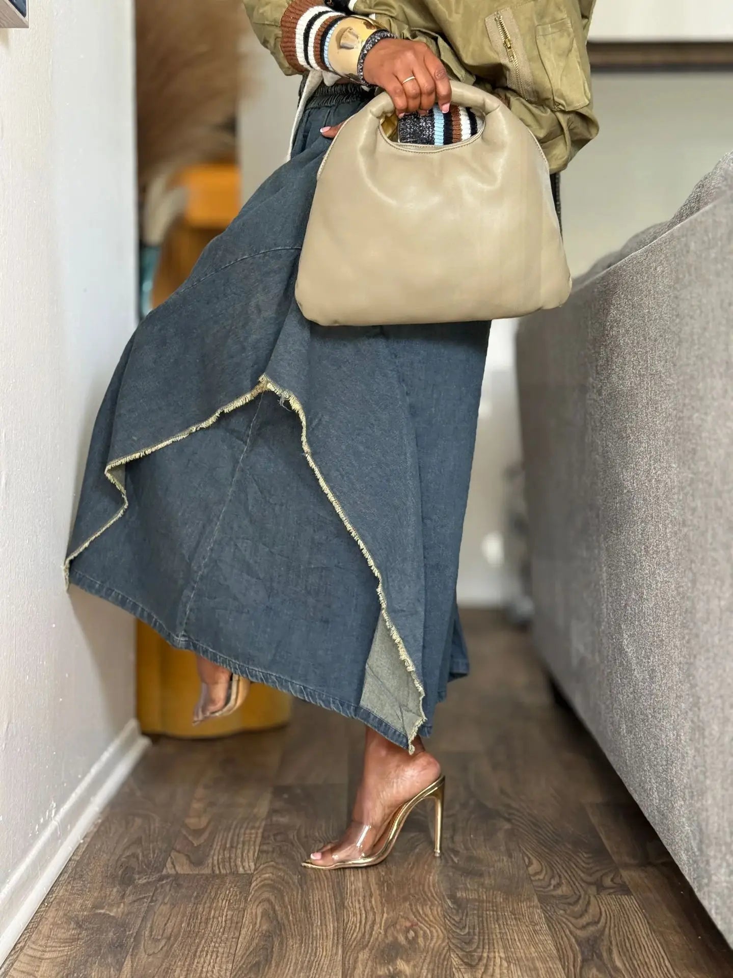S-3XL Plus Size Women's New High Waist Raw-Edge Retro Wide-Leg Loose Denim Jeans Skirts  Autumn Winter Spring Quick Dry Girls Casual Streetwear Apparel Accessories