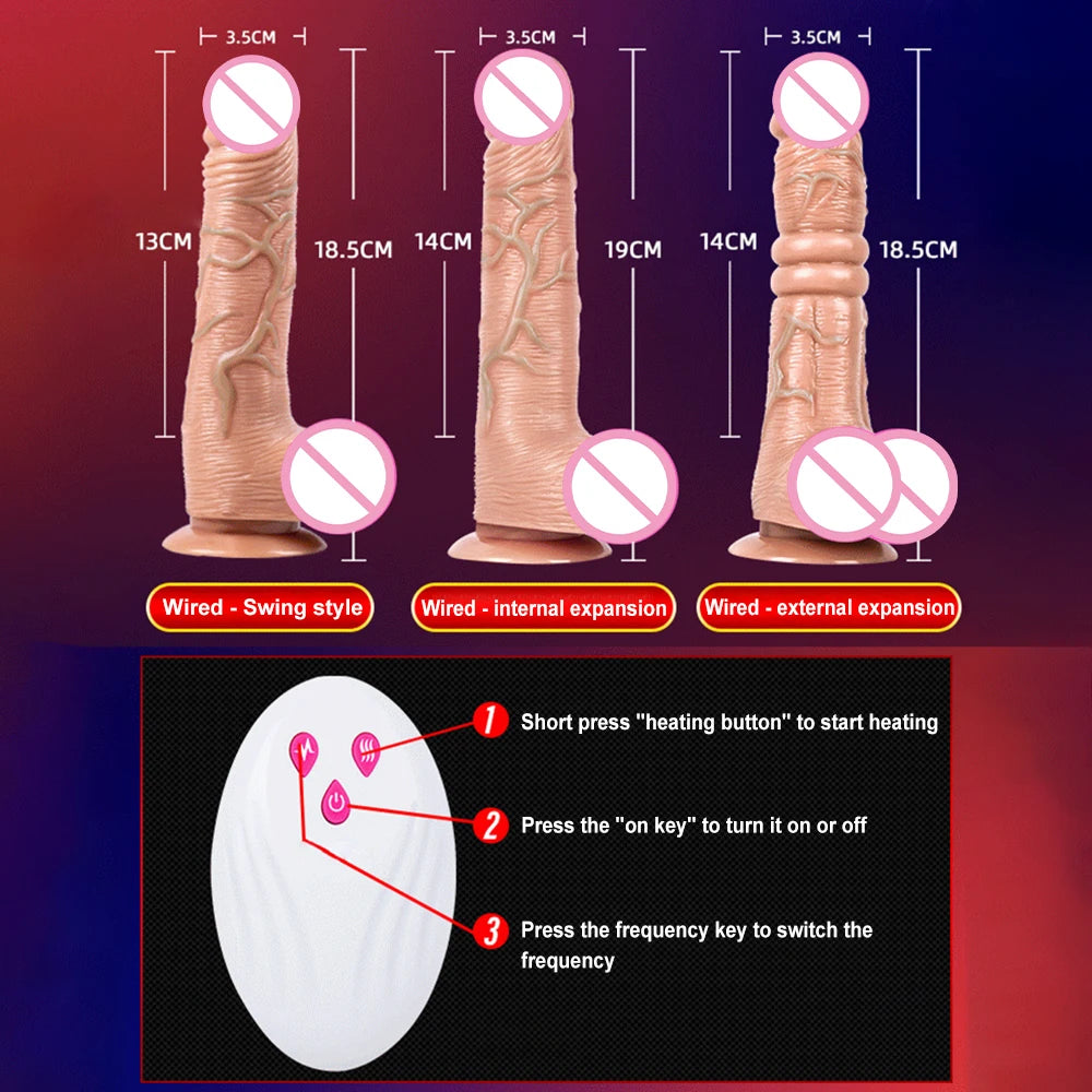 Thrusting Dildo for Women Telescopic Heating Realistic Dildo Vibrator Penis With Suction Cup G Spot Stimulate Sex Toys For Adult