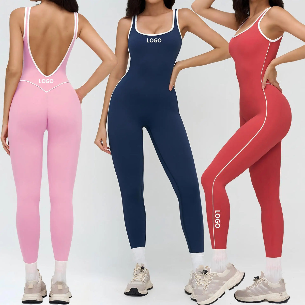 4 Colors Women's Sexy Backless Deep V-Neck Yoga Jumpsuit Full-Length High-Waisted Stretchy Breathable Eco-Friendly Outdoor Running Gym Fitness Outfit Activewear Women Sports Clothing Supplies