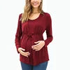 S-2XL Black/Red Solid Color Women's New Long-Sleeved Nursing Top O-Neck Fashion Casual Maternity Breastfeeding Tops Blouses Female Pregnancy Clothing Supplies