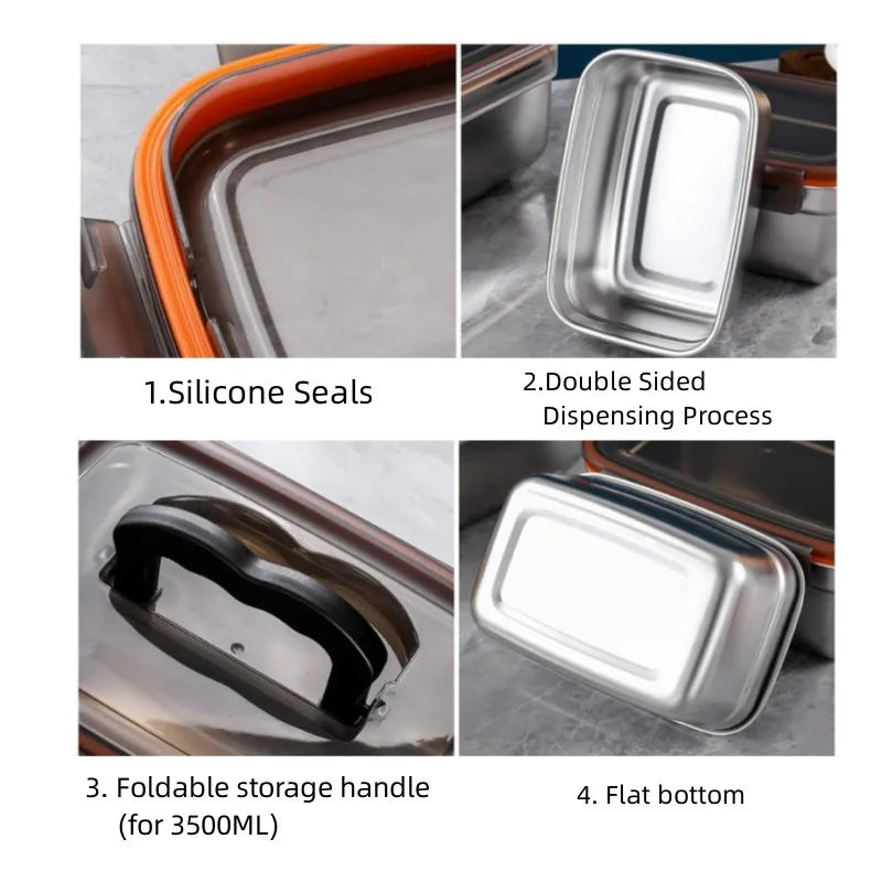 4 PCS Set 550/1100/190/3500ml  Stainless Steel Food Storage Box With Transparent Lid Multipurpose Food Container Crisper Box for Fruit/Vegetable/Meat Storage Home Restaurants Cookware Supplies