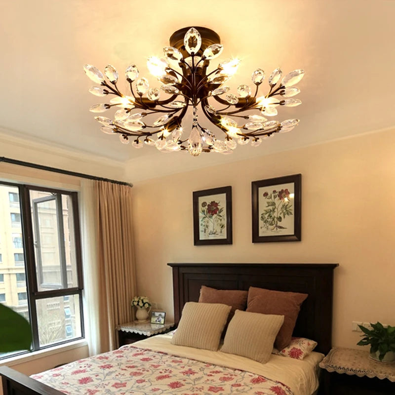 Home Living Room K9 Crystal Ceiling Light American Country LED Creativity Living Room Dining Room Bedroom Coffee Shop Clothing Store Home Lighting Supplies