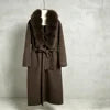 NEW  Autumn/Winter High-End Women's Luxury Thick Cashmere & Wool Material Long Coat Genuine Natural Fox-Fur Collar Extended Length Belt Lacing Slimming Effect Ladies Winter Apparel Clothing Supplies
